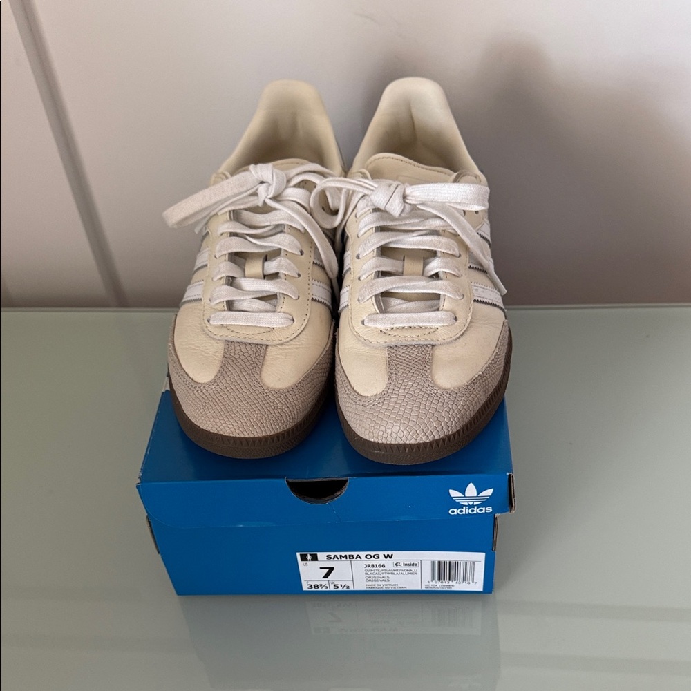 Women’s Adidas Samba OG Sneakers in Off White Wonder Alumina Colorway